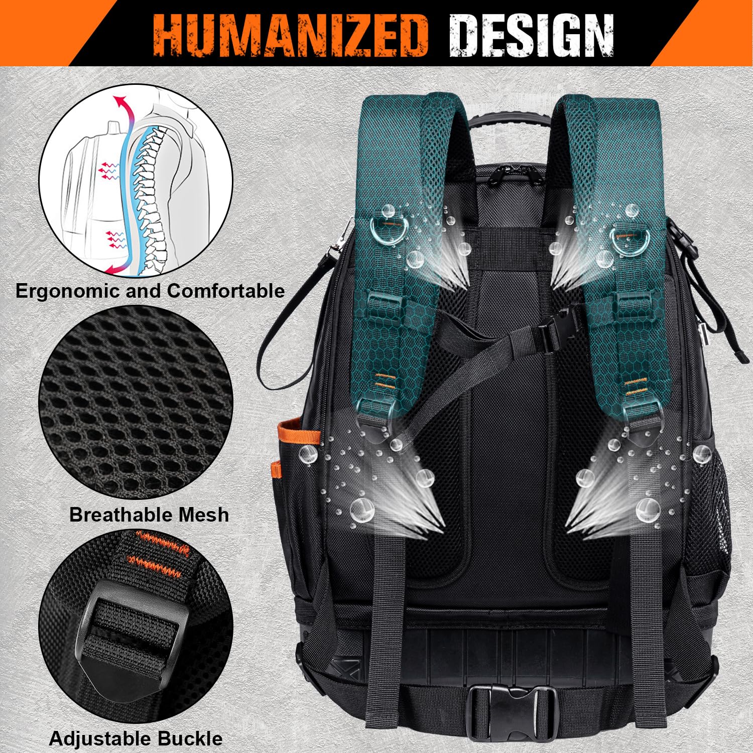 AUROPEAK 96-pocket HVAC tool backpack ergonomic straps reduce fatigue