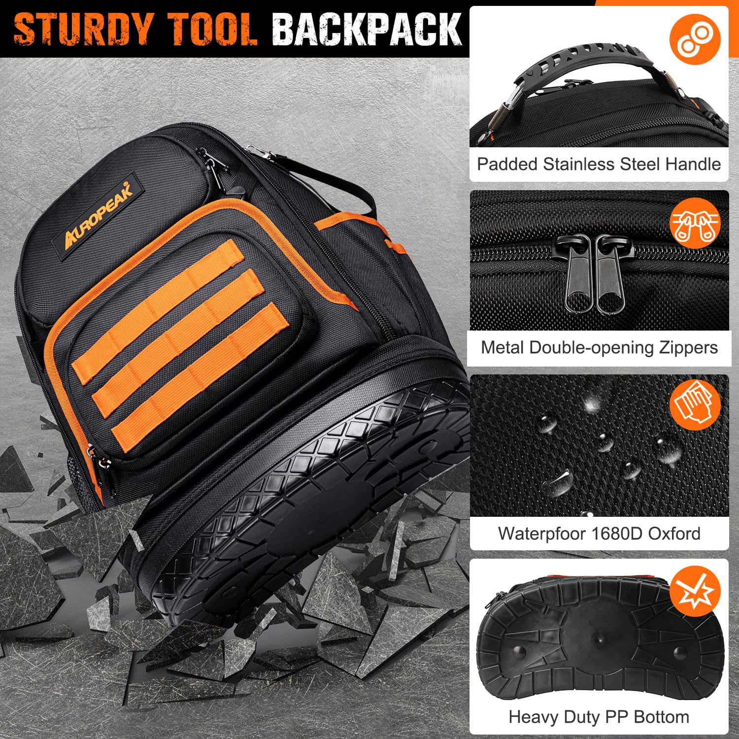 AUROPEAK 96-pocket HVAC tool backpack laptop compartment fits up to 16 inches