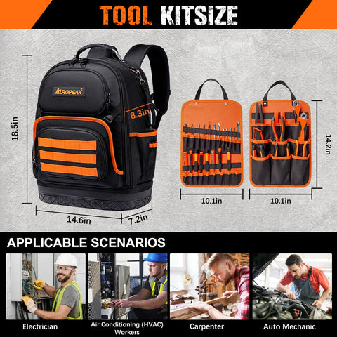 AUROPEAK 96-pocket HVAC tool backpack 1680D waterproof fabric resists wear