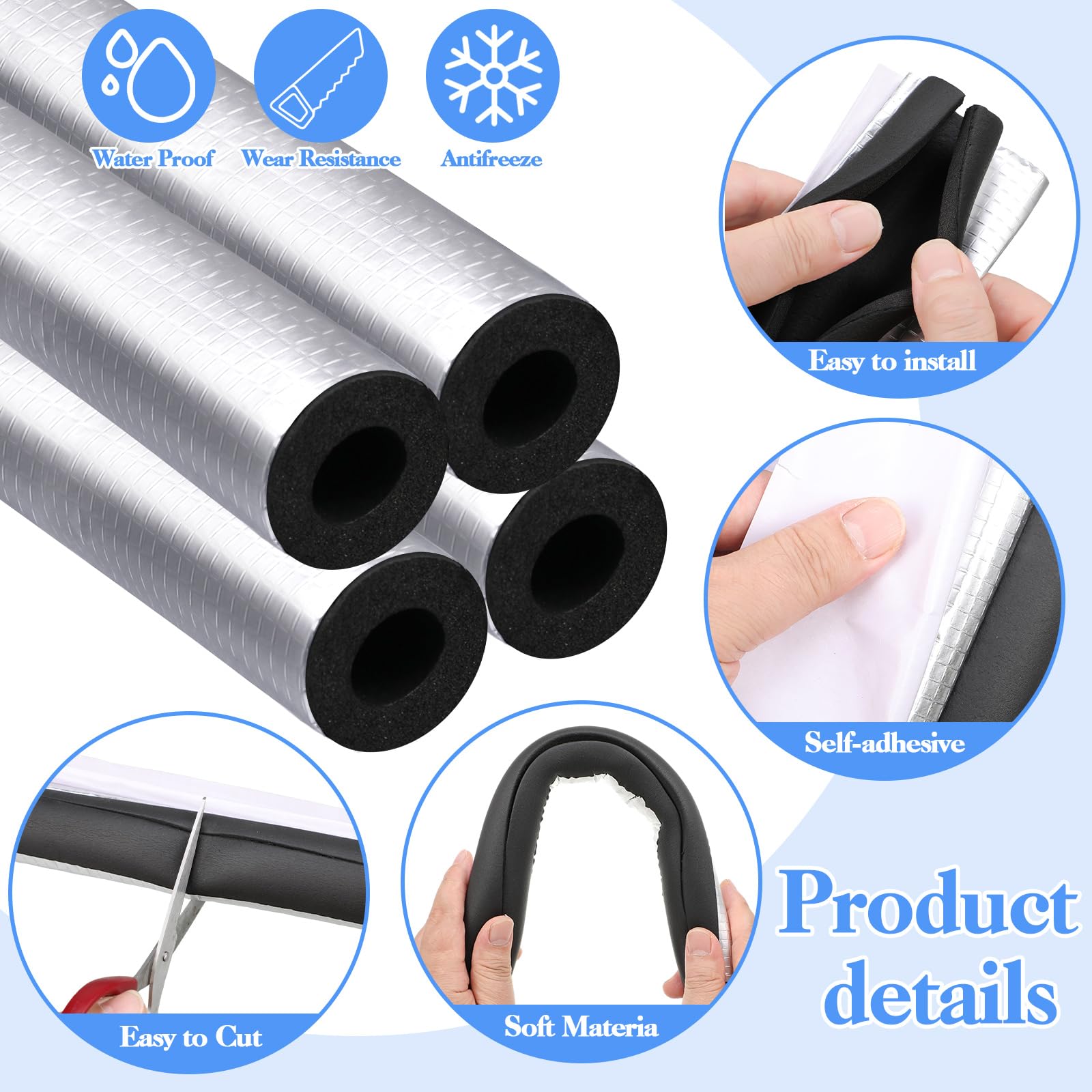 Auroray self-adhesive insulation strip adheres easily to irregular pipes for quick setup.