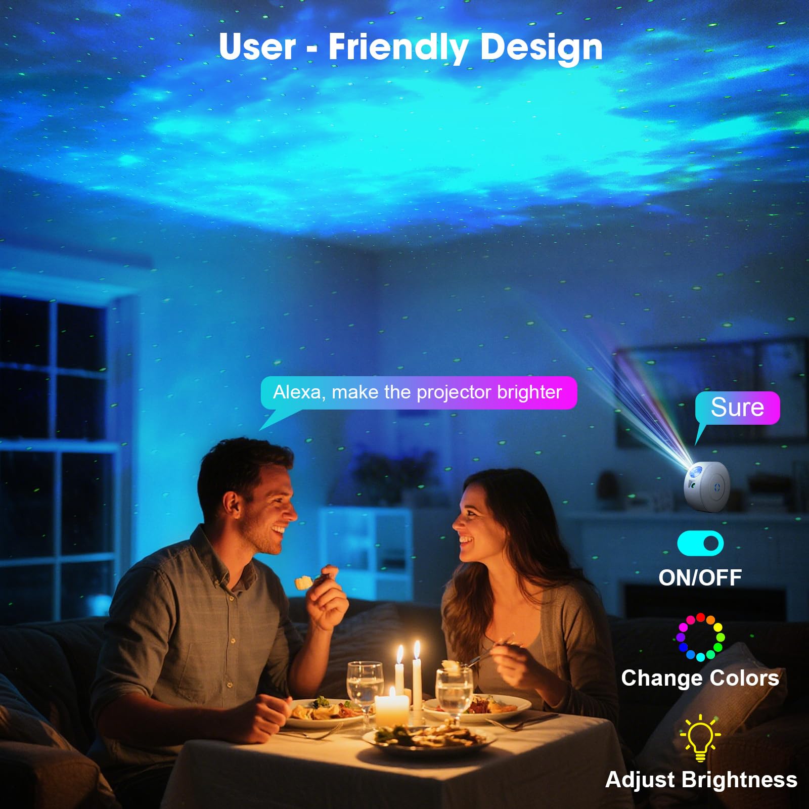 Aurviv Starry Sky Projector creates a serene ambiance for late-night gaming.