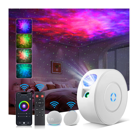 Aurviv Starry Sky Projector renders a colorful nebula for calming bedroom ambiance.