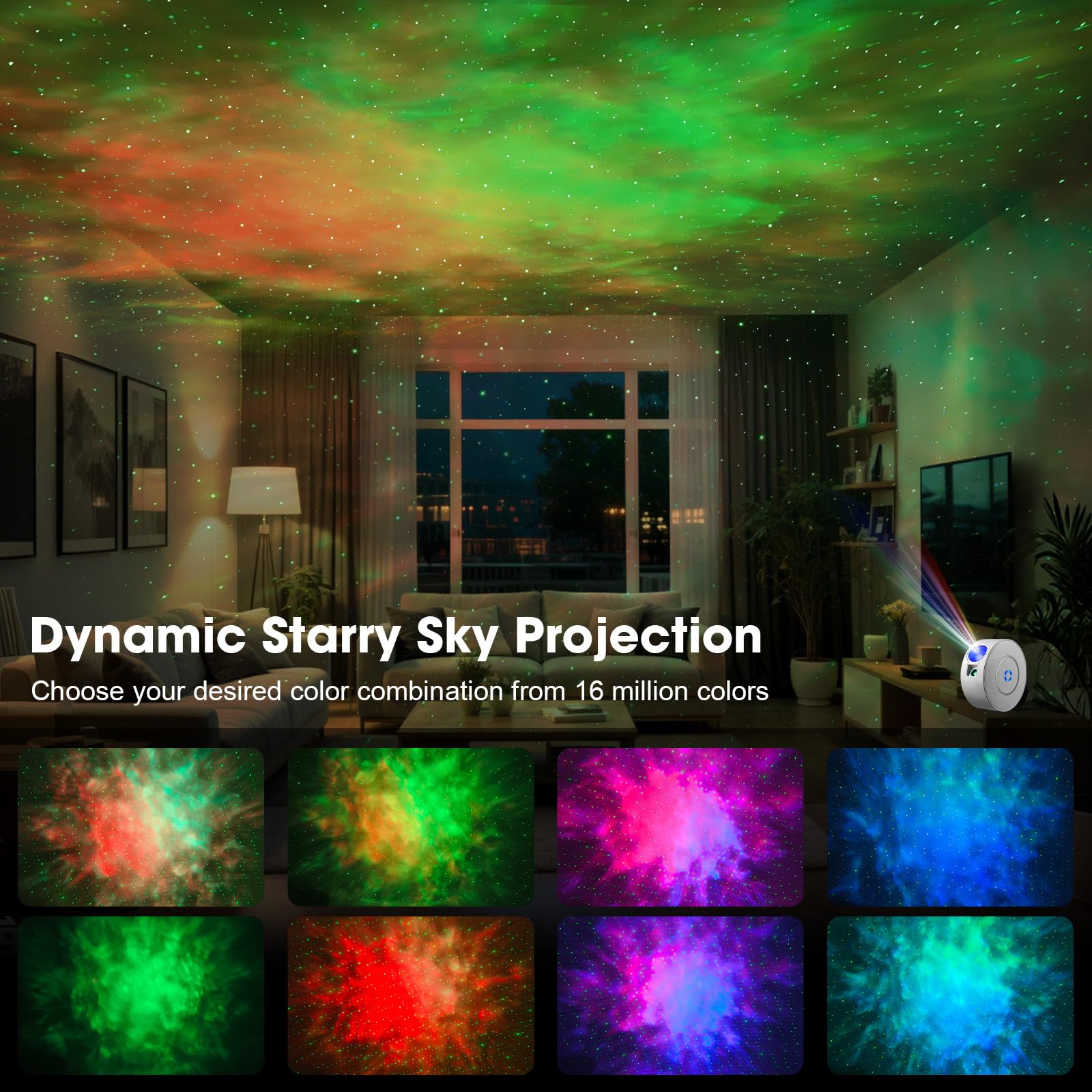 Aurviv Starry Sky Projector offers four-angle placement for flexible setup.