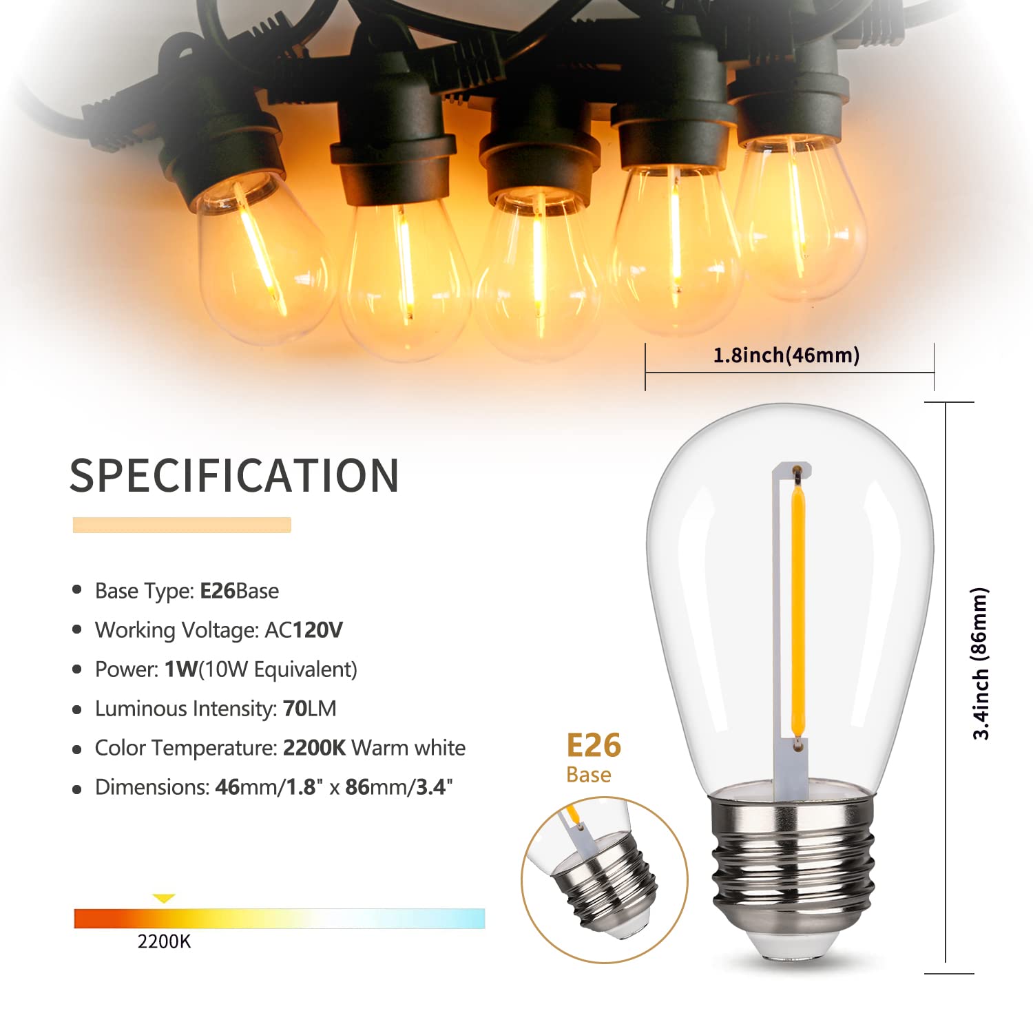 Austin Coast S14 bulb showcases shatterproof plastic for safer garden lighting.