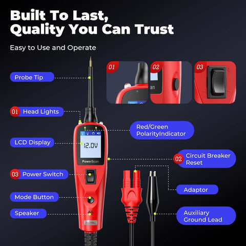 Autel PowerScan built-in flashlight aiding testing in dim engine bays.