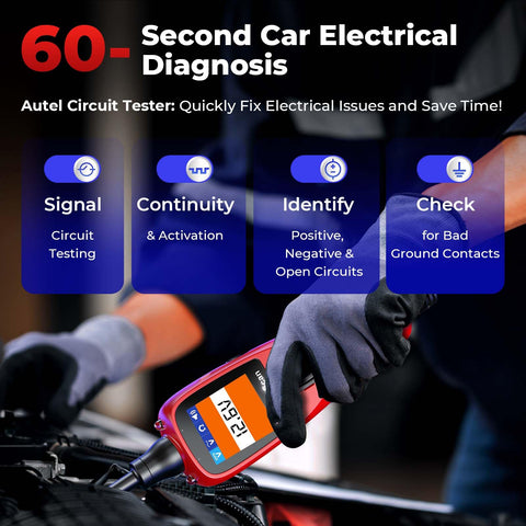 Autel PowerScan activation test illustrating on/off testing of vehicle components.