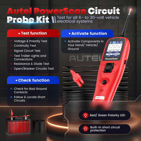Autel PowerScan extension cable in use, showing long reach for hard-to-access areas.