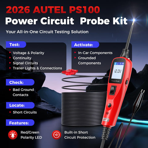 Autel PowerScan four modes interface demonstrating DC/AC voltage, resistance, and tone.