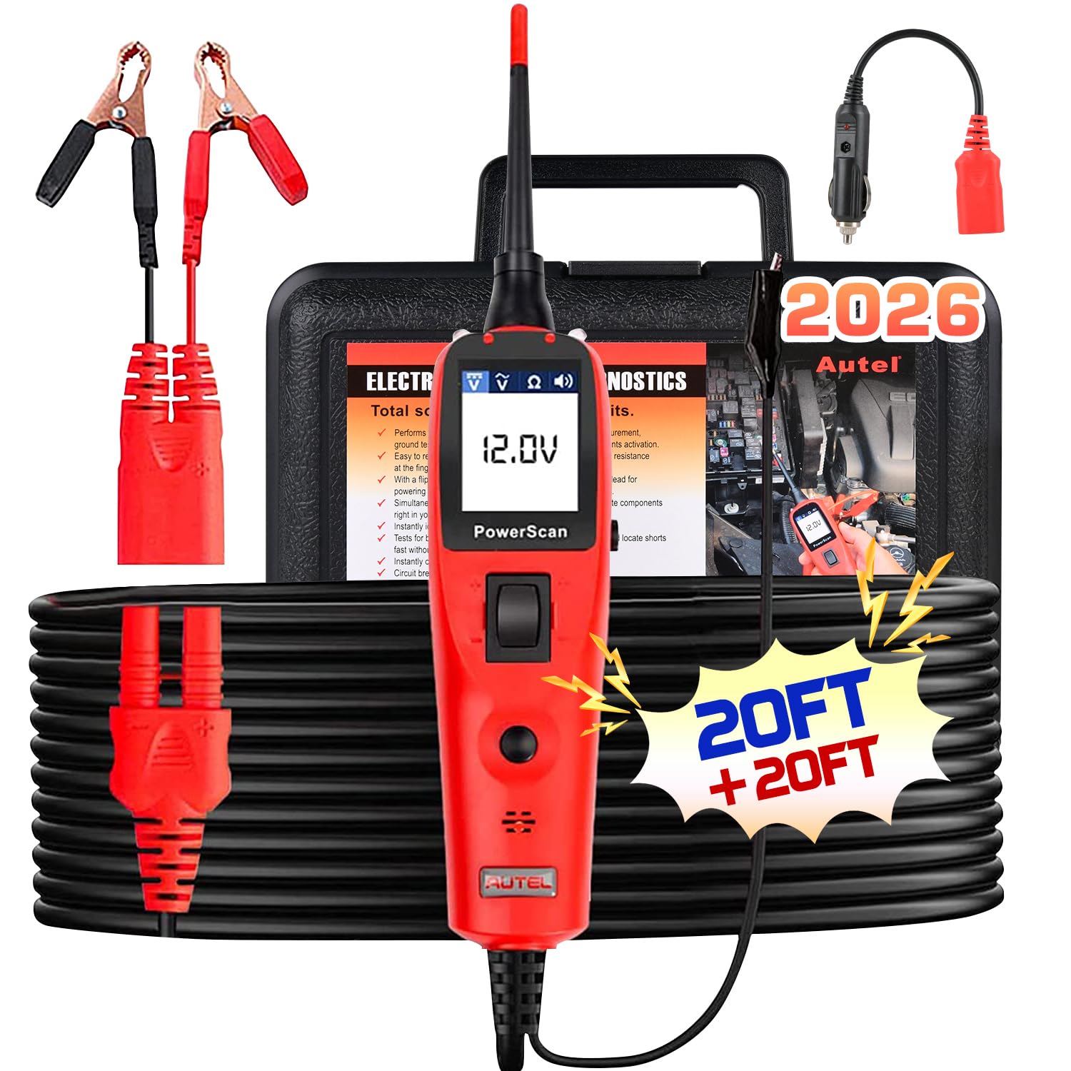 Autel PowerScan front view demonstrating its compact circuit tester for quick checks.
