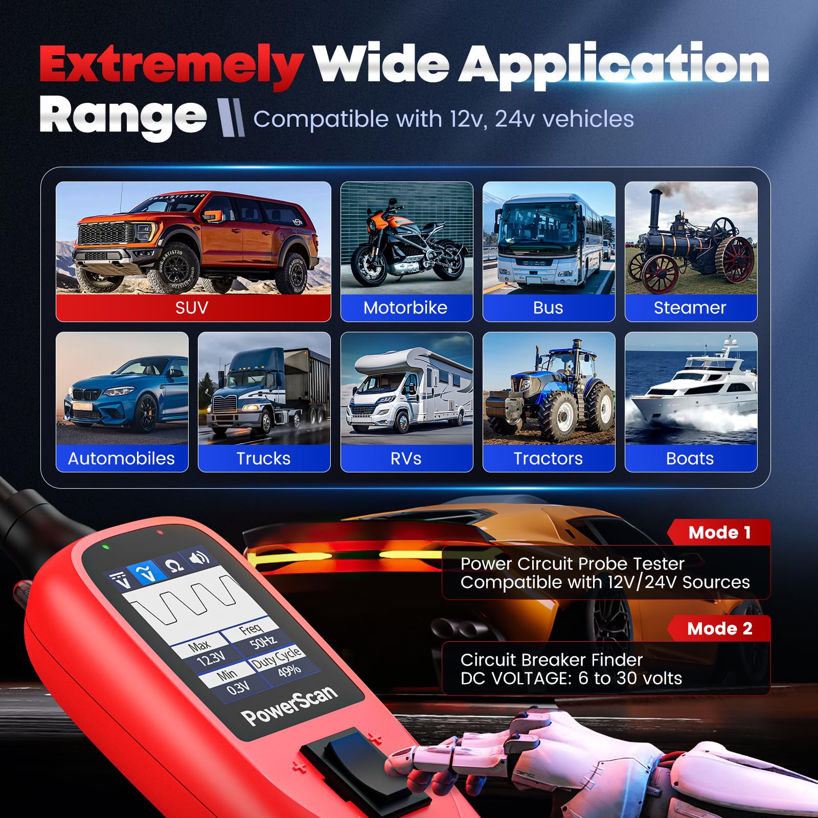 Autel PowerScan resistance mode measuring circuit resistance for connectivity insight.