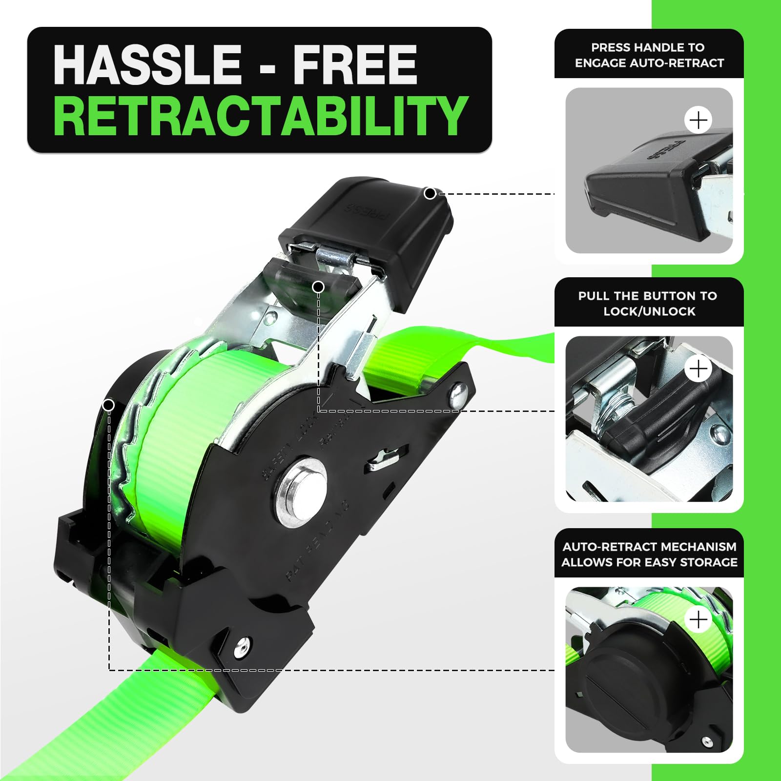 Autofonder soft loops highlight protection against scratches during tie-downs.