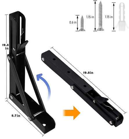 AutoHJ folding bracket showing 90-degree lock for compact workspace.
