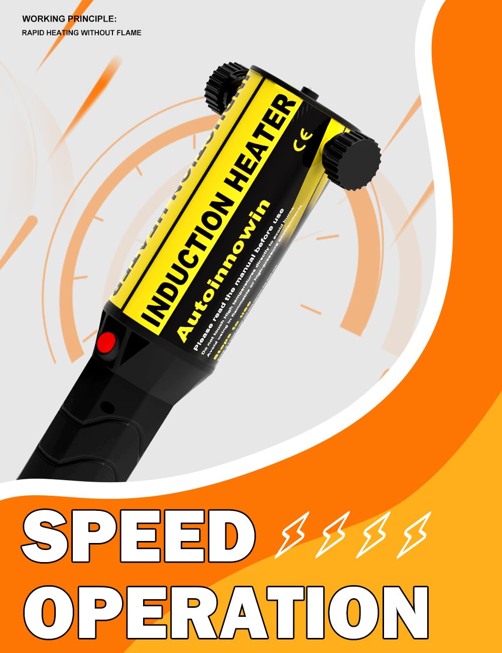 Autoinnowin induction heater with long coils for tight spaces.