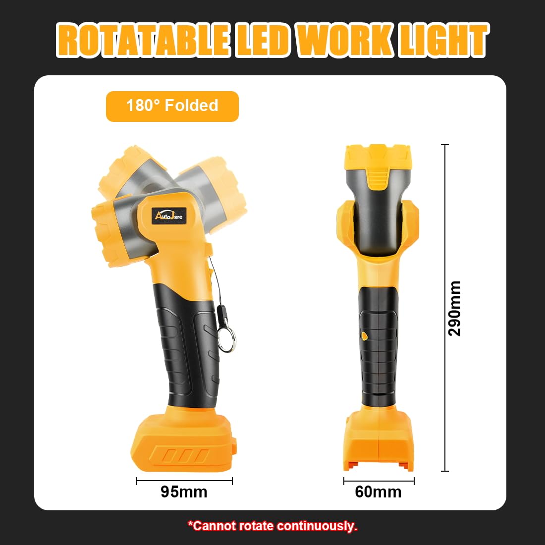 Non-slip handle provides secure grip on AUTOJARE LED light during tough tasks.