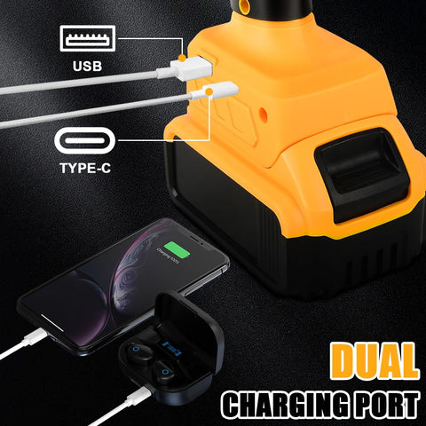 AUTOJARE work light with USB and Type-C ports powers devices during outdoor adventures.