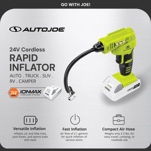 Auto Joe 24V AJC-MAX digital display demonstrates precise PSI for controlled inflation.