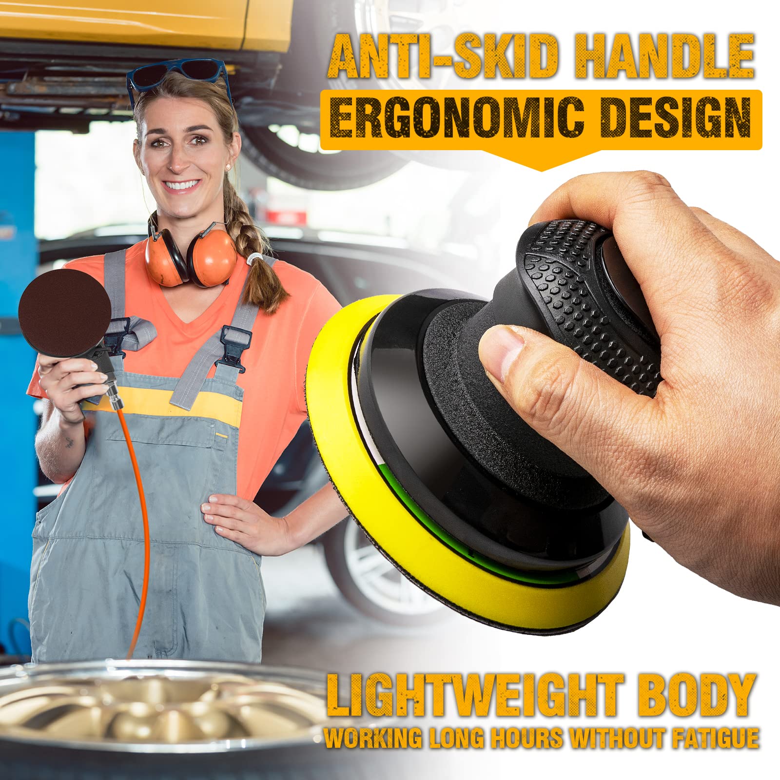 Autolock dual-action sander with speed control dial for versatile finishes.