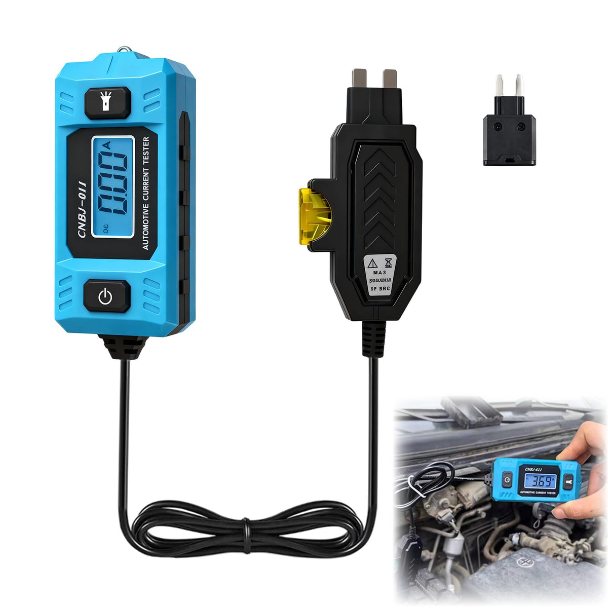 Automotive Circuit Fault Probe Tester front display shows precise current readings for quick diagnosis.