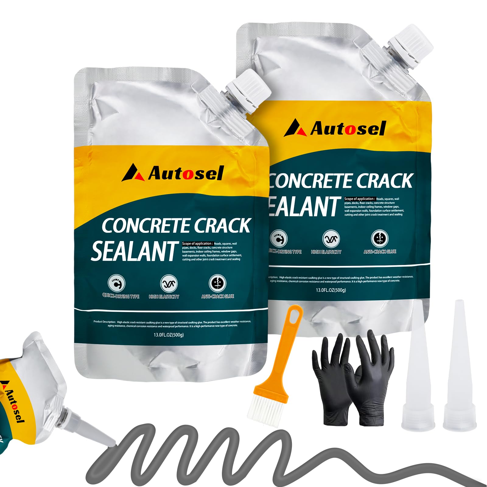 Autosel concrete crack filler applying sealant to a driveway crack