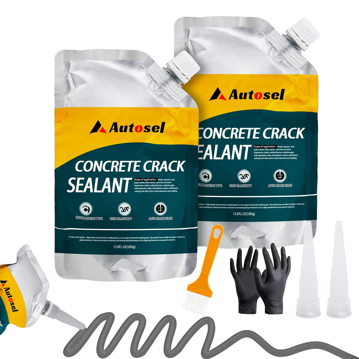 Autosel concrete crack filler applying sealant to a driveway crack
