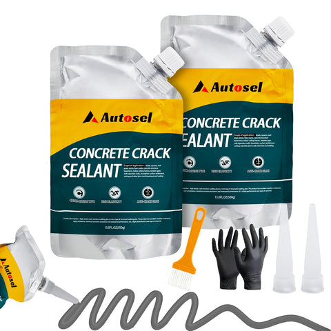 Autosel concrete crack filler applying sealant to a driveway crack