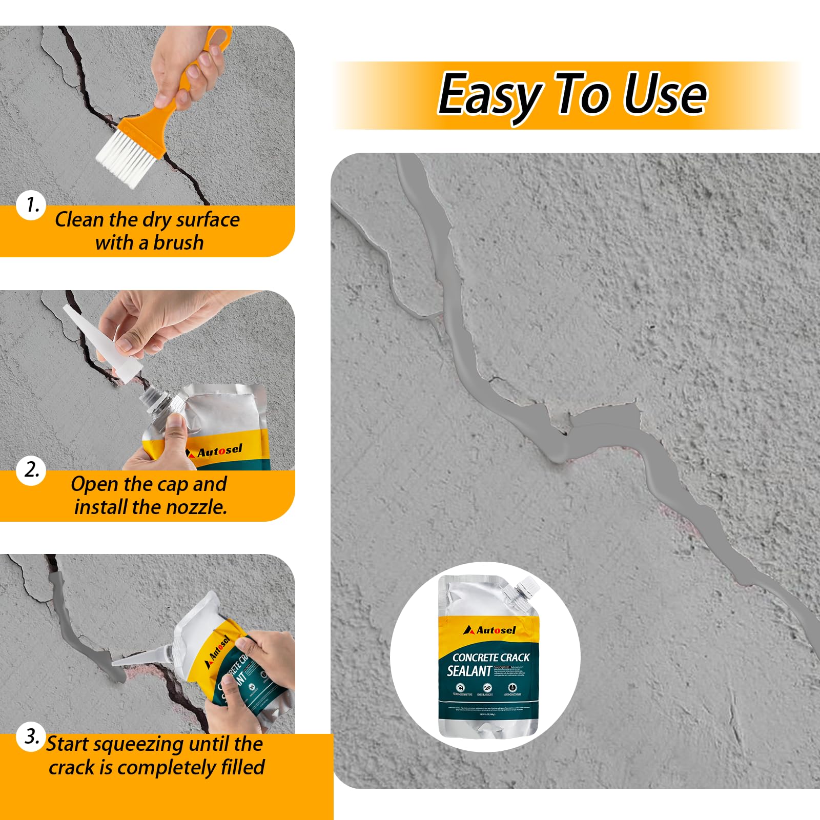 Autosel multi-surface application bonds to concrete, brick, tile, and stone for joints.