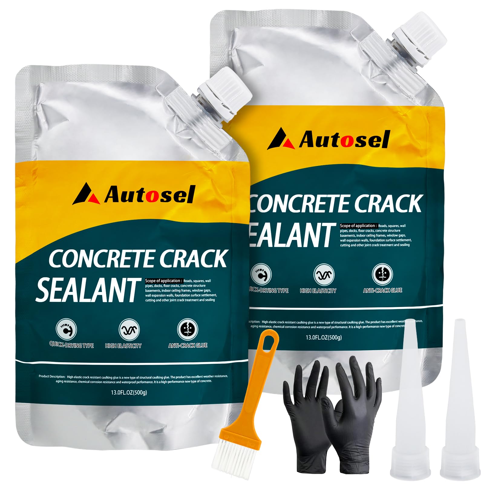 Autosel concrete crack filler self-leveling pour shows easy, even repairs on horizontal surfaces.