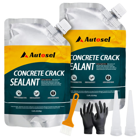 Autosel concrete crack filler self-leveling pour shows easy, even repairs on horizontal surfaces.