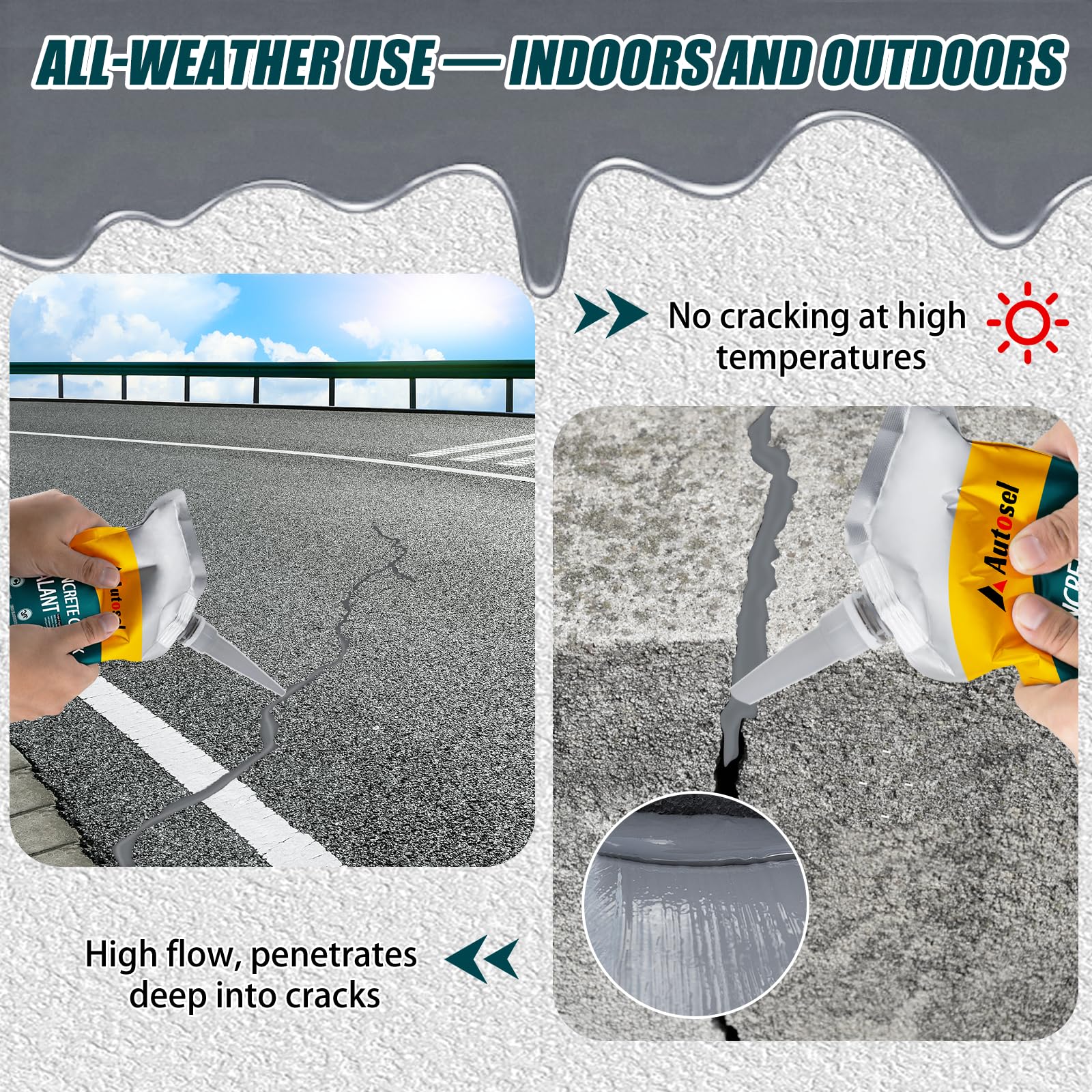 Autosel easy-application kit includes nozzle and gloves for clean repairs