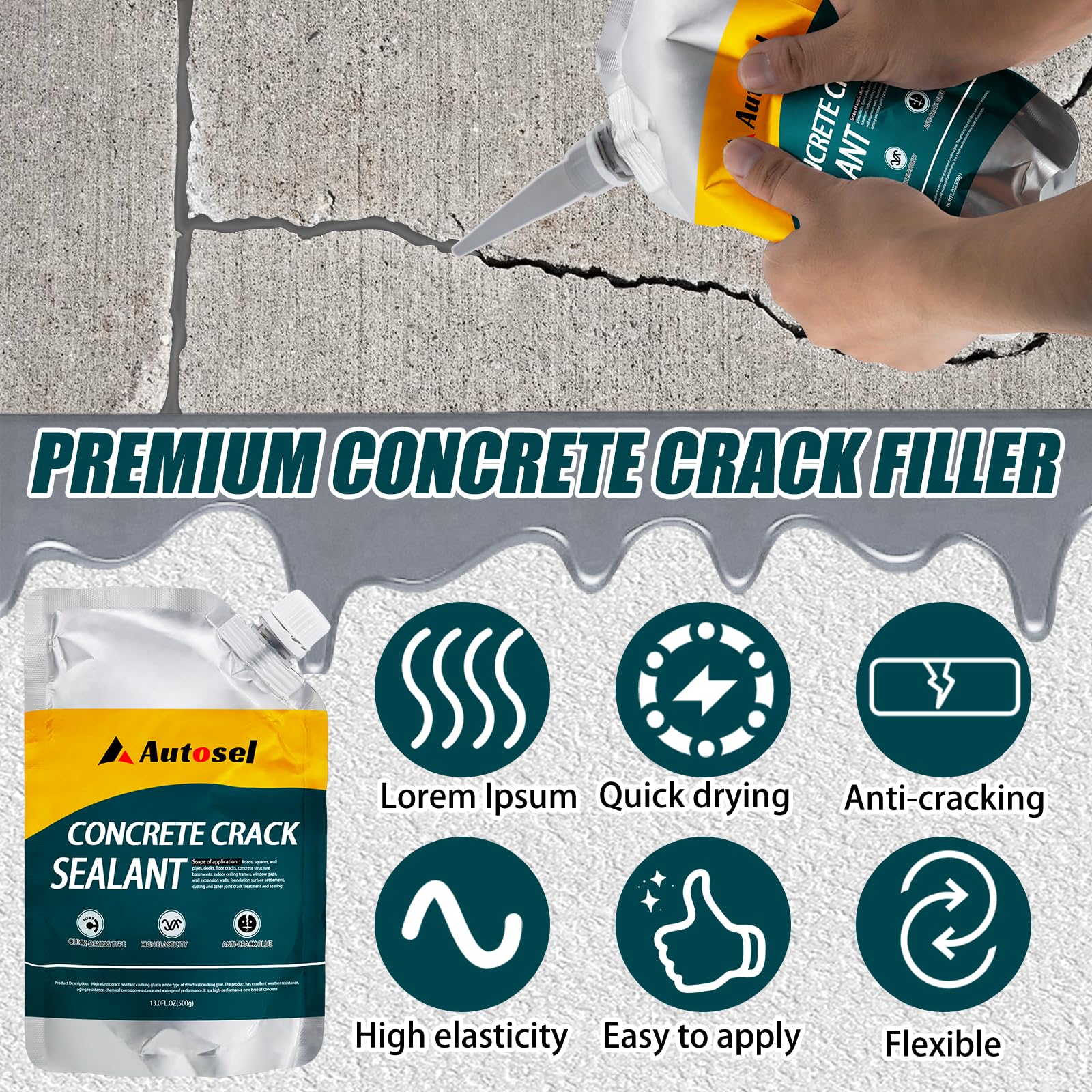 Autosel fast-drying crack sealant spreading evenly for a seamless, durable surface