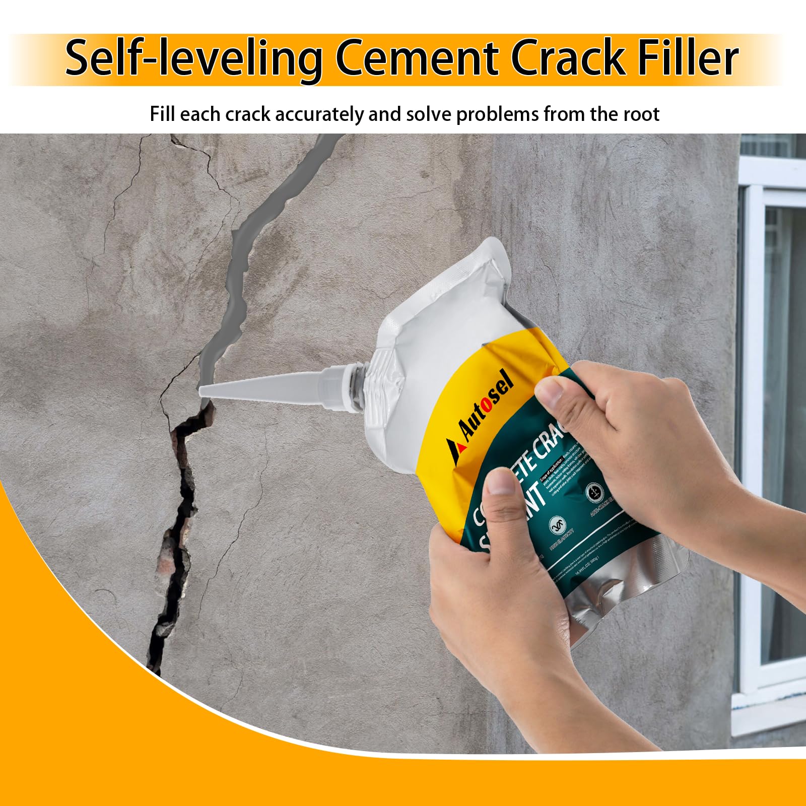 Autosel self-leveling sealant smoothing over a crack for seamless repair