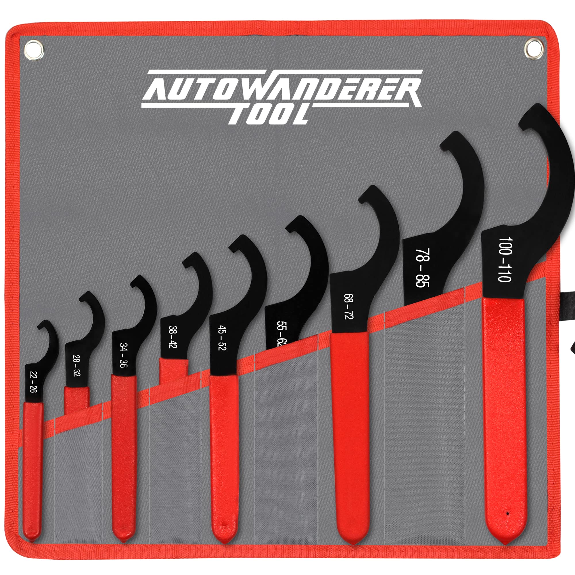 AutoWanderer Tool carbon steel wrench closeup showing precise machining for secure coilover fitting.