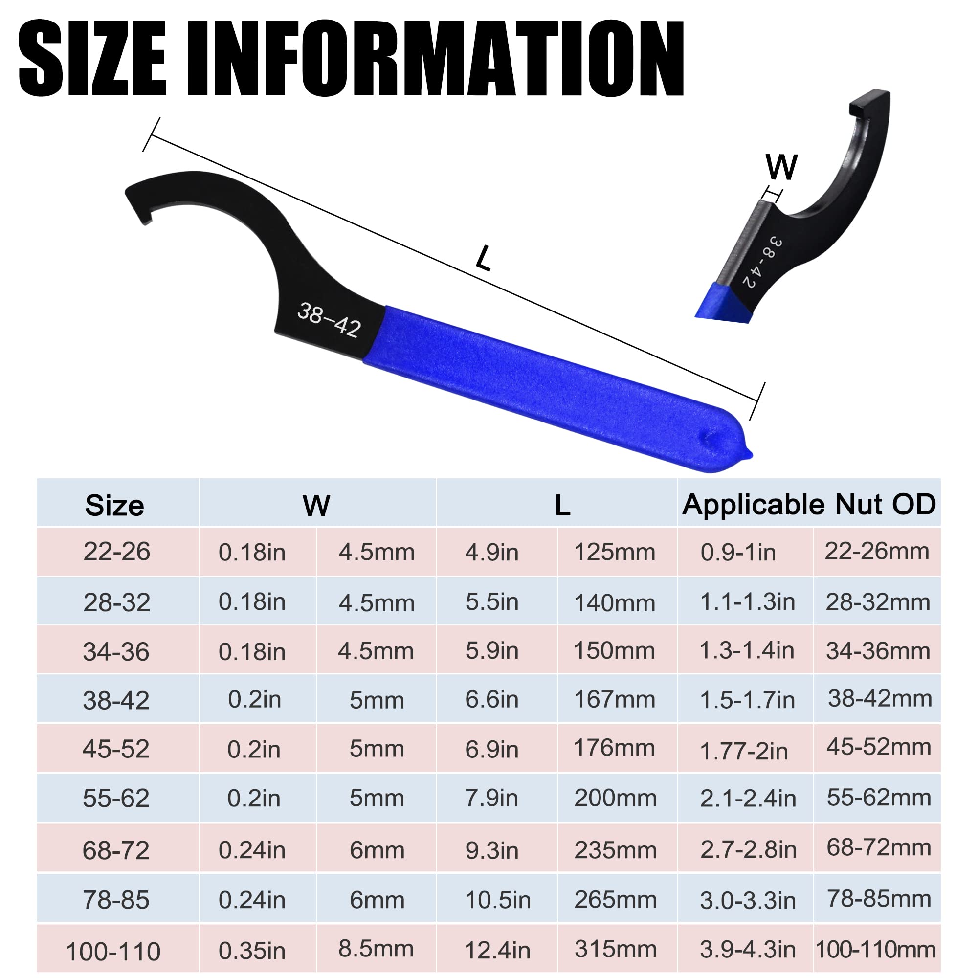 AutoWanderer Tool 38-42mm coilover wrench covers common sizes for quick tuning.