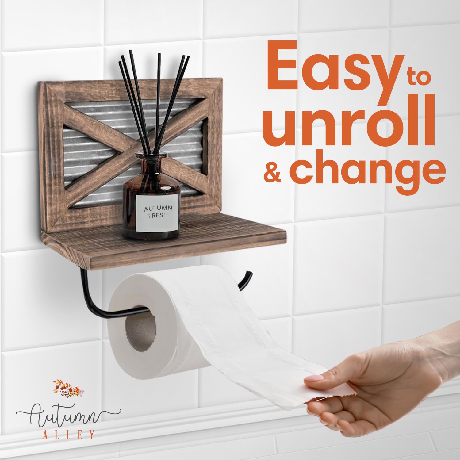 Autumn Alley durable holder fits mega rolls—less frequent changes.