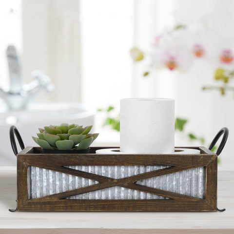 Autumn Alley rustic bathroom organizer with wood and metal finish