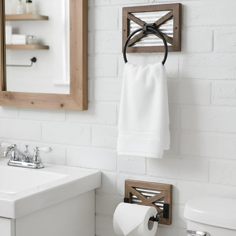 Autumn Alley rustic towel holder wall mount adds charm while freeing counter space.