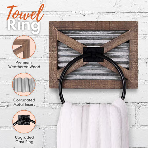 Autumn Alley weathered wood with black metal detail enhances rustic bathroom decor.