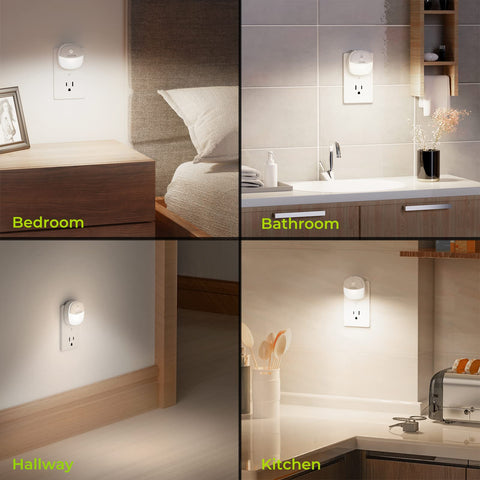 AUVON four-pack of plug-in night lights covers multiple rooms