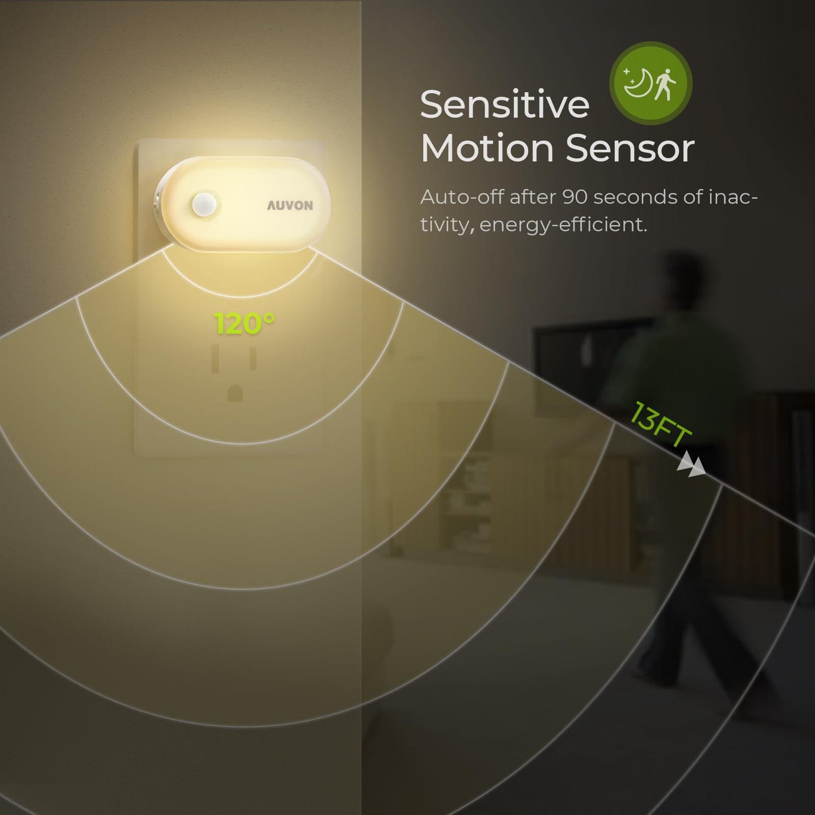 AUVON auto motion detection activates in darkness to guide your steps safely
