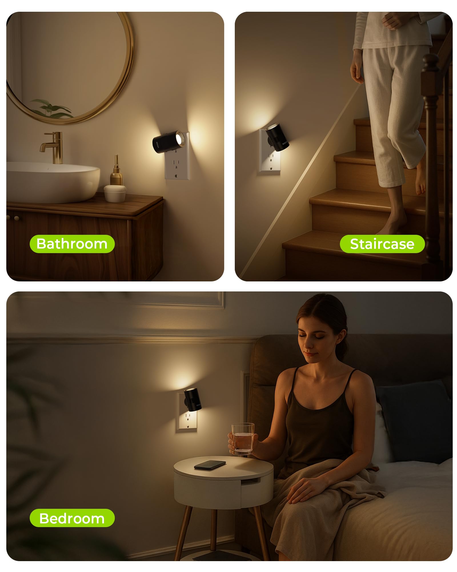 AUVON black cylindrical night light blends with modern home décor.
