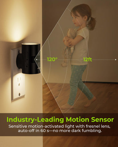 AUVON dimmable night light with 1–100 lm range for adaptive brightness.