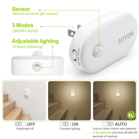 AUVON LED night light dimmable with top button for adjustable brightness