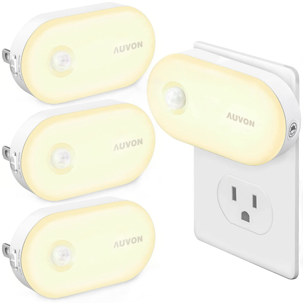AUVON night light plug-in motion-sensor 4-pack providing bright hallway illumination