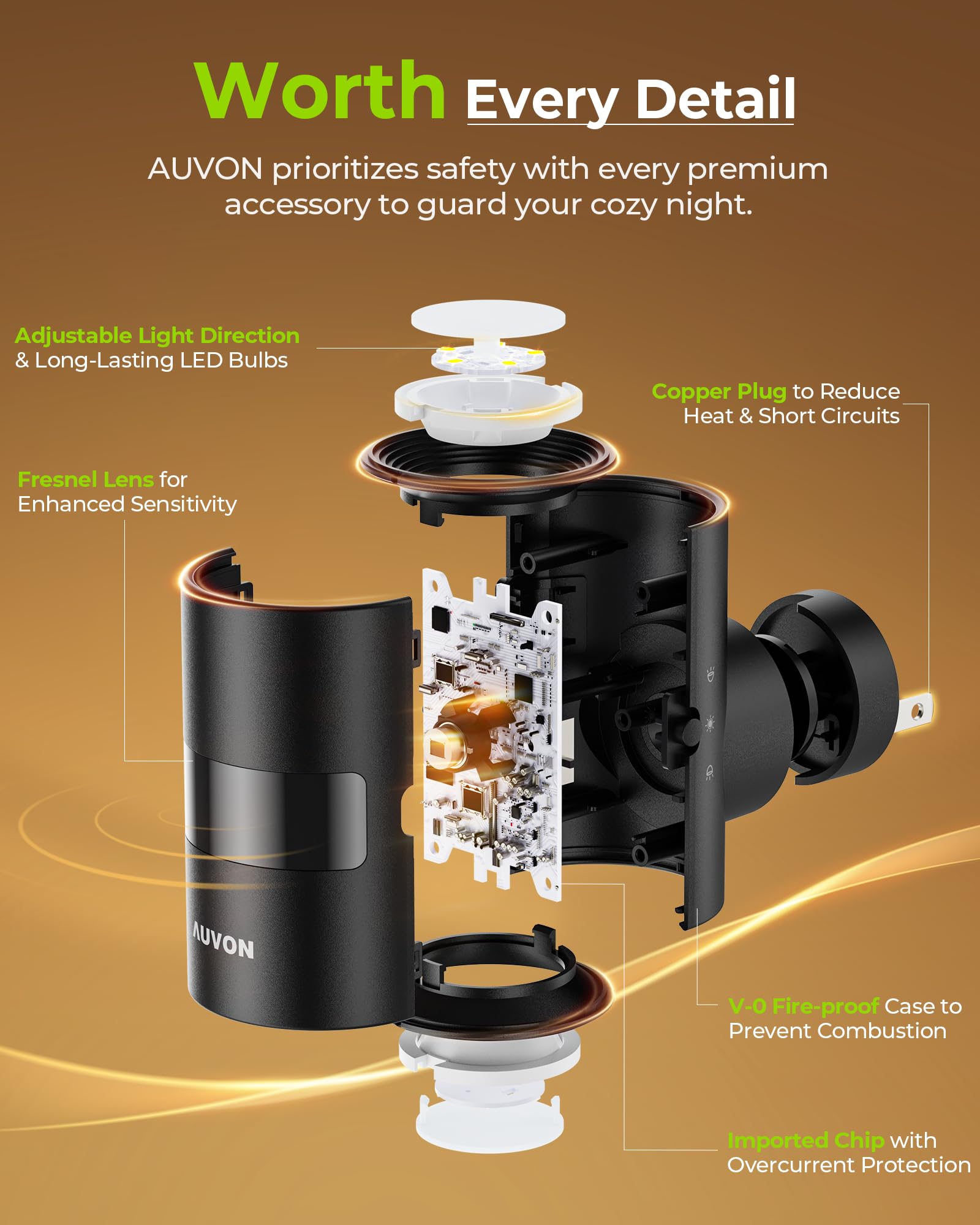 AUVON two-pack night light provides reliable ambient illumination.