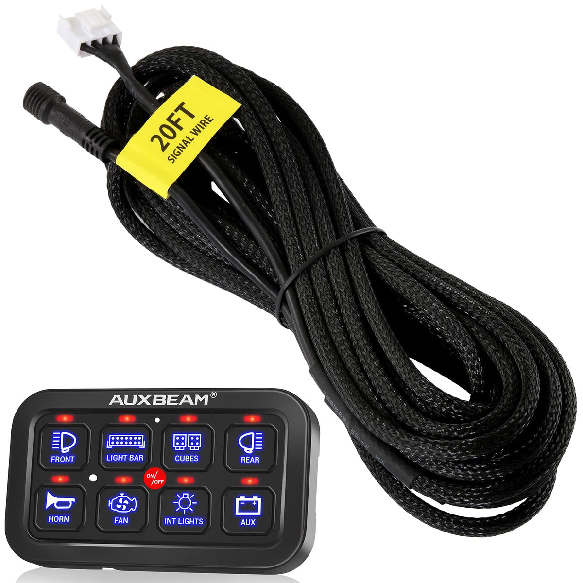 Auxbeam 20FT extension cable close-up showing the durable 4-pin connector for plug-and-play use.