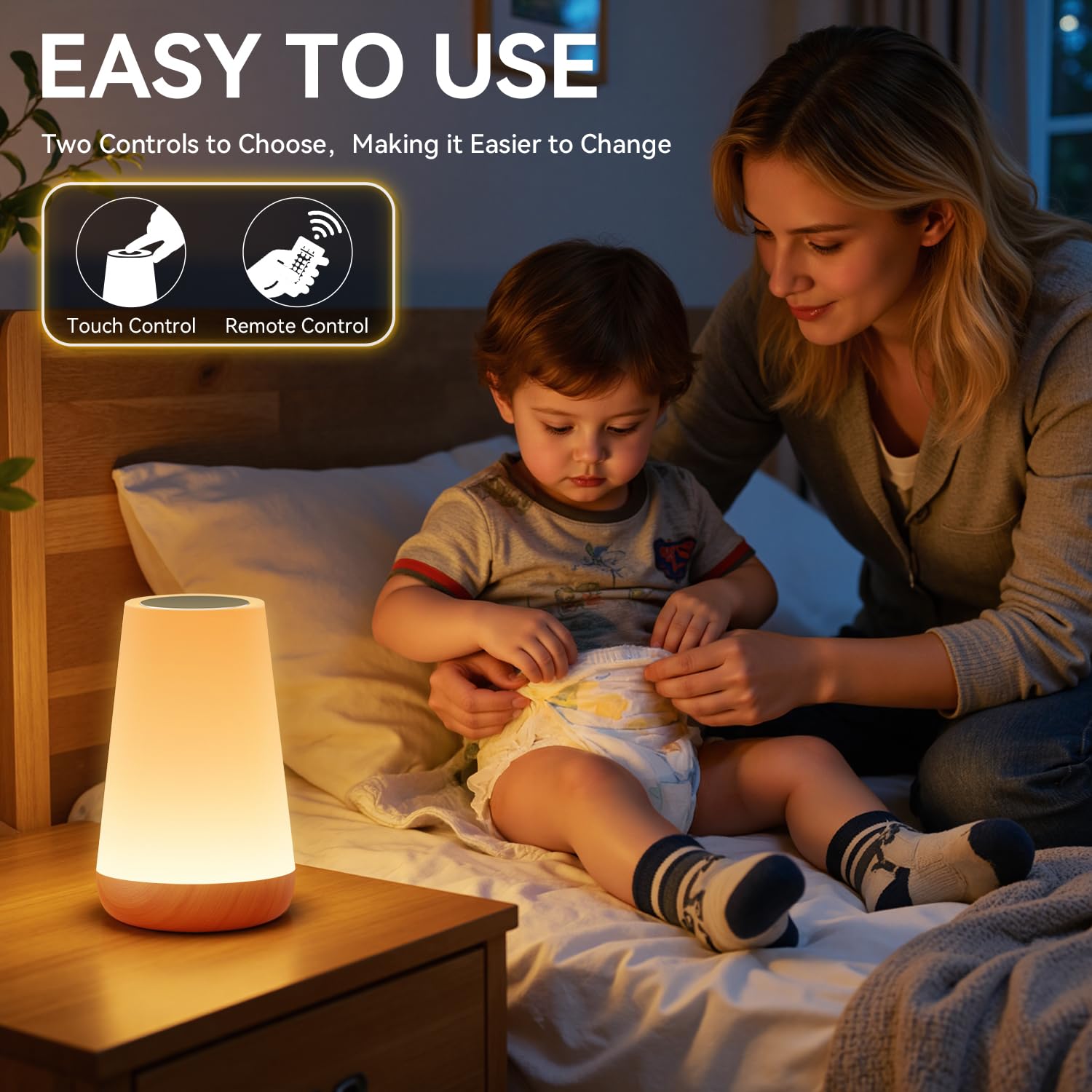 Auxmir LED night light with 5 brightness levels for reading or relaxing.