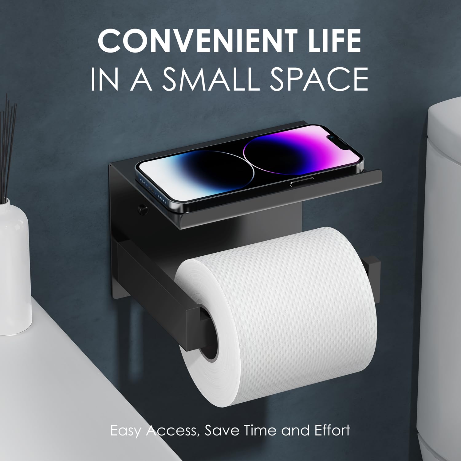 Auxmir matte black finish blends with modern bathroom decor.
