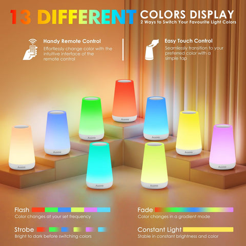 Auxmir night light displaying 13 colors and 4 dynamic modes for ambiance
