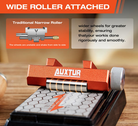 AUXTUR honing guide and angle tool adjusting bevels smoothly.