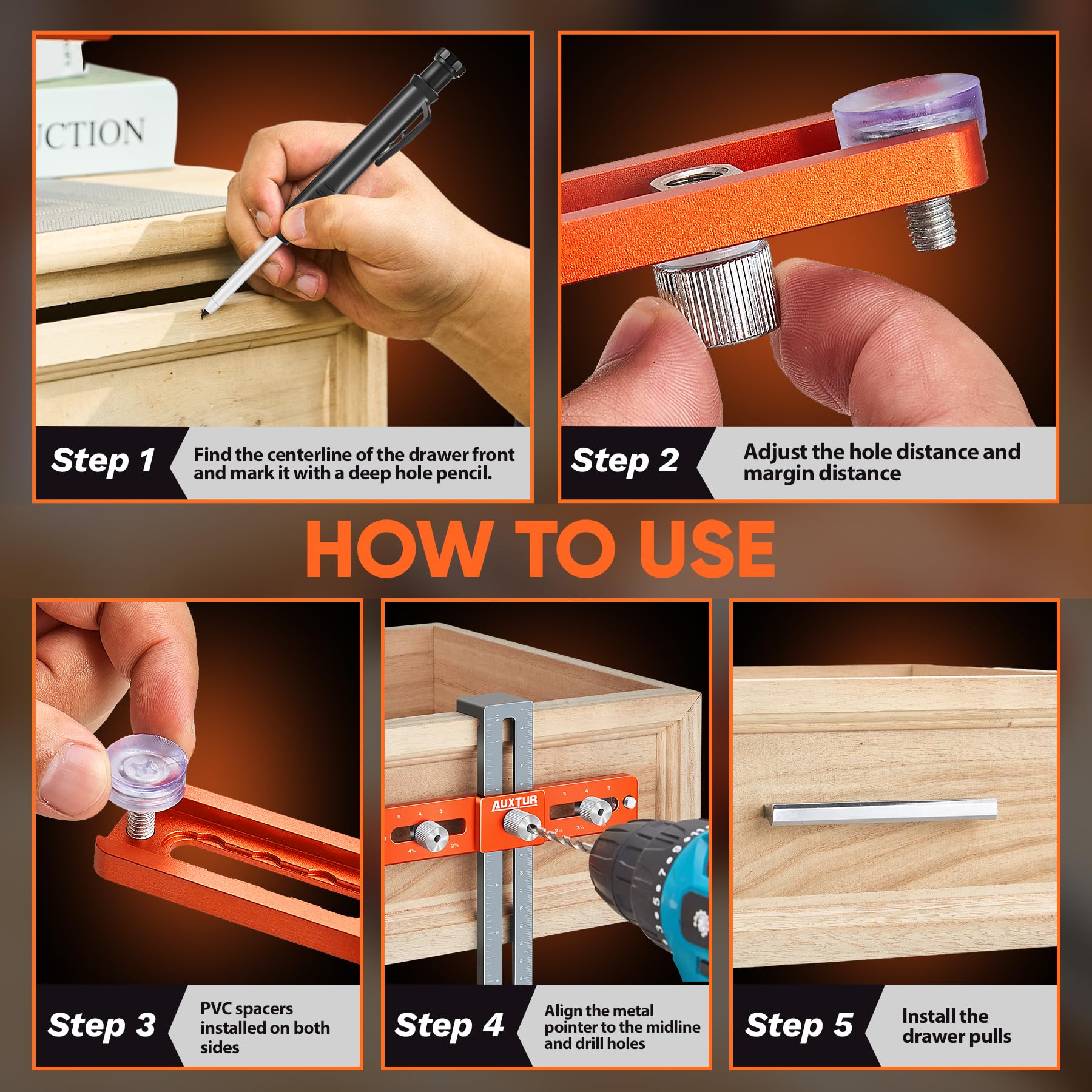 AUXTUR compatible with recessed fronts and drawer fronts for precise drilling
